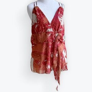 Ethereal Spaghetti Strap Red Abstract Print Sleeveless Flowing Bustier Top Y2K~L